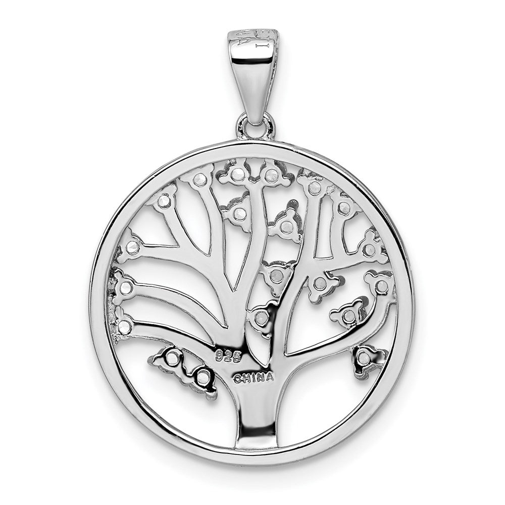 Rhodinierter Sterlingsilber-Anhänger „Baum des Lebens“ mit synthetischem weißem Saphir