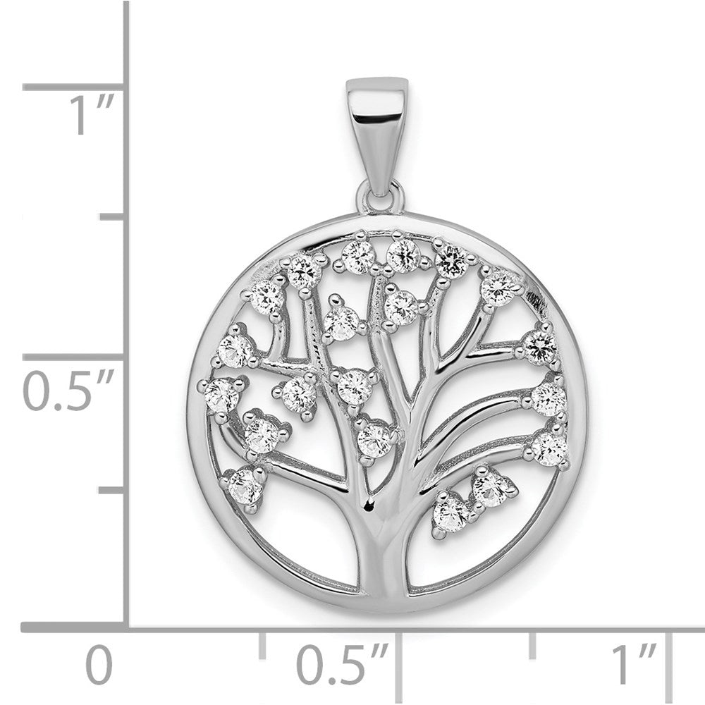 Rhodinierter Sterlingsilber-Anhänger „Baum des Lebens“ mit synthetischem weißem Saphir