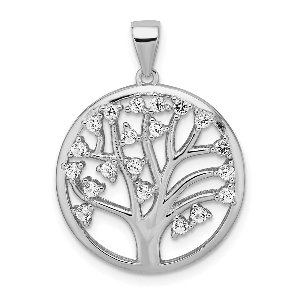 Rhodinierter Sterlingsilber-Anhänger „Baum des Lebens“ mit synthetischem weißem Saphir