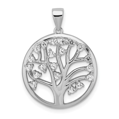 Rhodinierter Sterlingsilber-Anhänger „Baum des Lebens“ mit synthetischem weißem Saphir