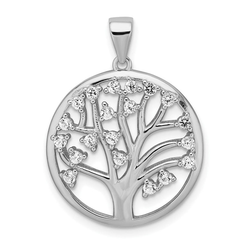 Rhodinierter Sterlingsilber-Anhänger „Baum des Lebens“ mit synthetischem weißem Saphir