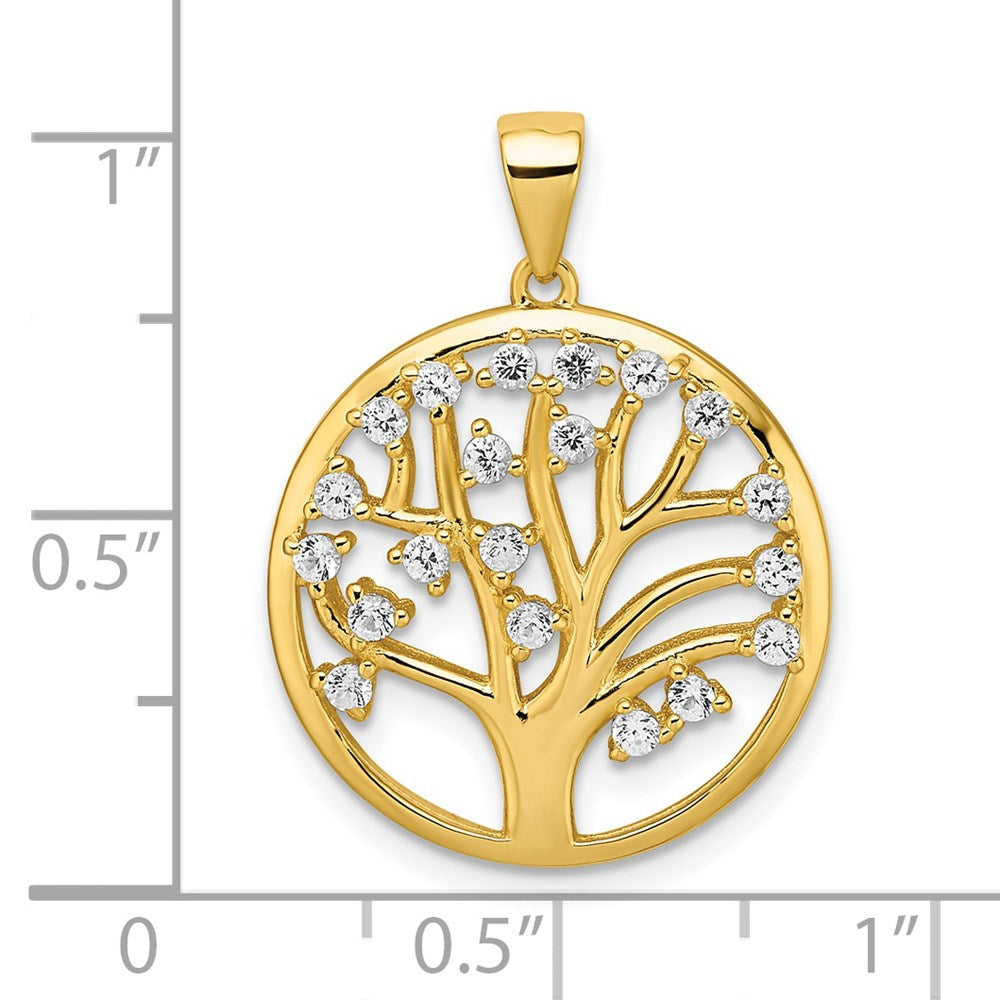 Sterlingsilber Goldfarben Erzeugt Weiß Saphir Baum Of Leben Anhänger