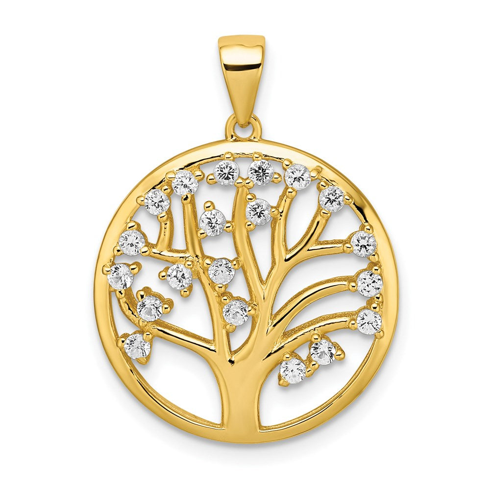 Sterlingsilber Goldfarben Erzeugt Weiß Saphir Baum Of Leben Anhänger