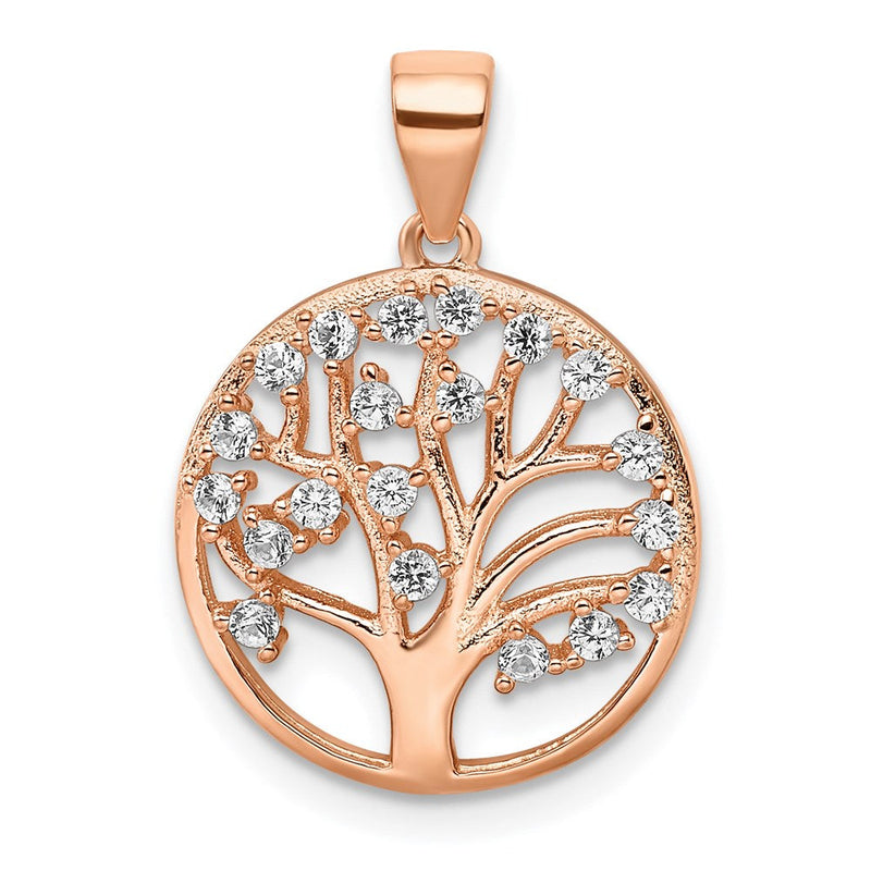 Anhänger Baum des Lebens Sterlingsilber roségoldbeschichtet mit synthetischem weißem Saphir
