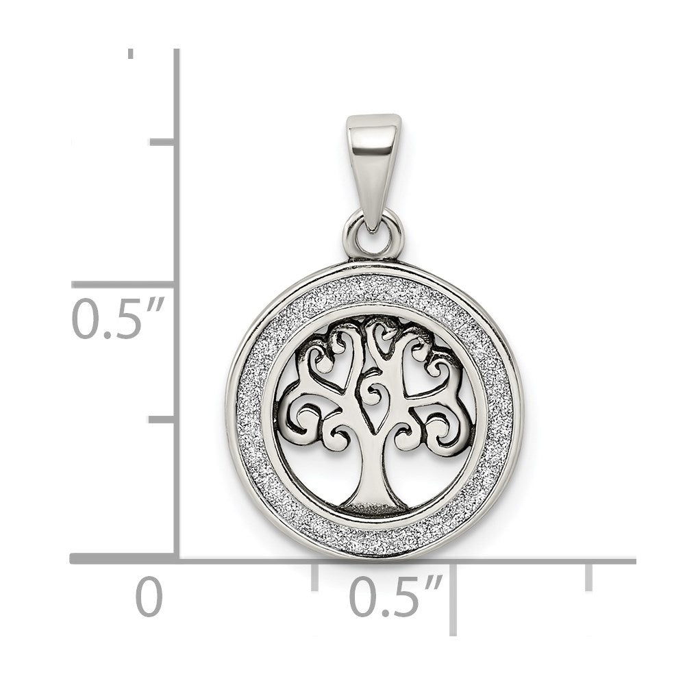 Sterlingsilber Antikisiert Emaille Glitzer Baum in Kreis Anhänger