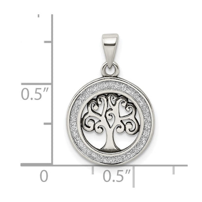 Sterlingsilber Antikisiert Emaille Glitzer Baum in Kreis Anhänger