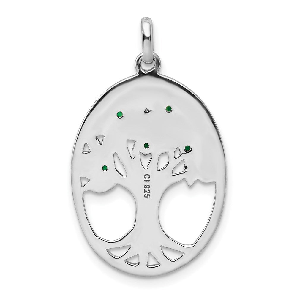 Sterlingsilber Rhodiniert Grün Glas Buds Oval Baum Anhänger
