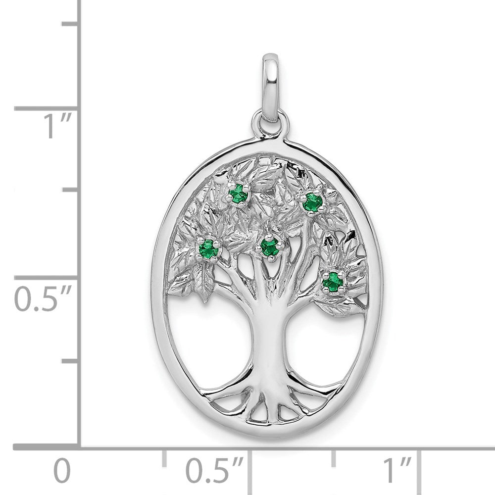 Sterlingsilber Rhodiniert Grün Glas Buds Oval Baum Anhänger