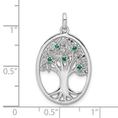 Sterlingsilber Rhodiniert Grün Glas Buds Oval Baum Anhänger