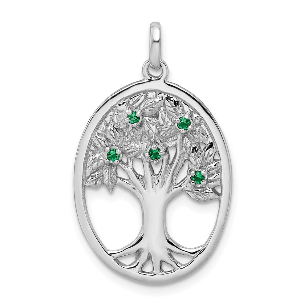 Sterlingsilber Rhodiniert Grün Glas Buds Oval Baum Anhänger