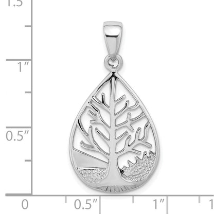 Sterlingsilber Rhodiniert Poliert Baum Tropfen Anhänger