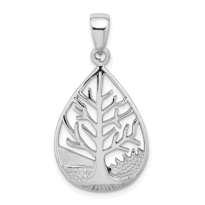 Sterlingsilber Rhodiniert Poliert Baum Tropfen Anhänger