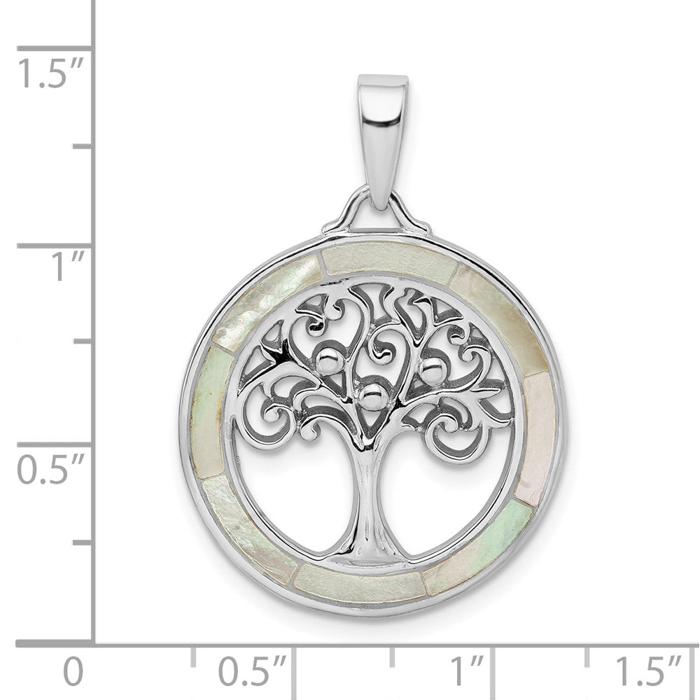 Sterlingsilber Rhodiniert Weiß Perlmutt Baum Of Leben Anhänger