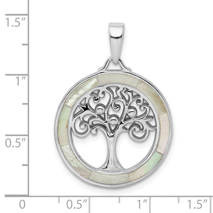 Sterlingsilber Rhodiniert Weiß Perlmutt Baum Of Leben Anhänger