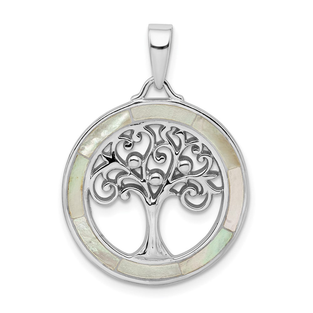 Sterlingsilber Rhodiniert Weiß Perlmutt Baum Of Leben Anhänger