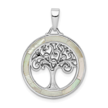 Sterlingsilber Rhodiniert Weiß Perlmutt Baum Of Leben Anhänger