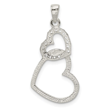 Sterlingsilber Poliert Zirkonia Doppelt Herz Anhänger