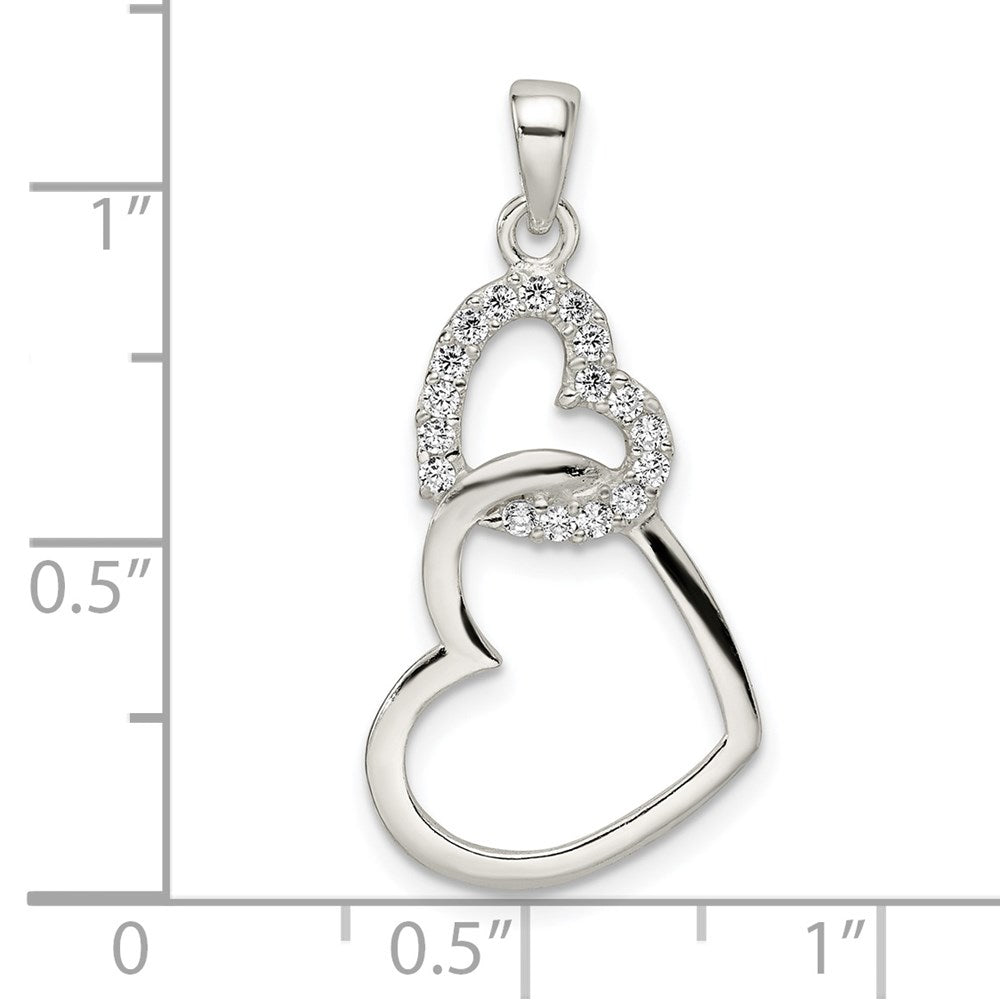 Sterlingsilber Poliert Zirkonia Doppelt Herz Anhänger