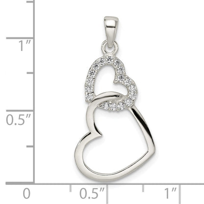 Sterlingsilber Poliert Zirkonia Doppelt Herz Anhänger