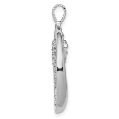 Sterlingsilber Rhodiniert Zirkonia Oval mit Hängend Herz Anhänger