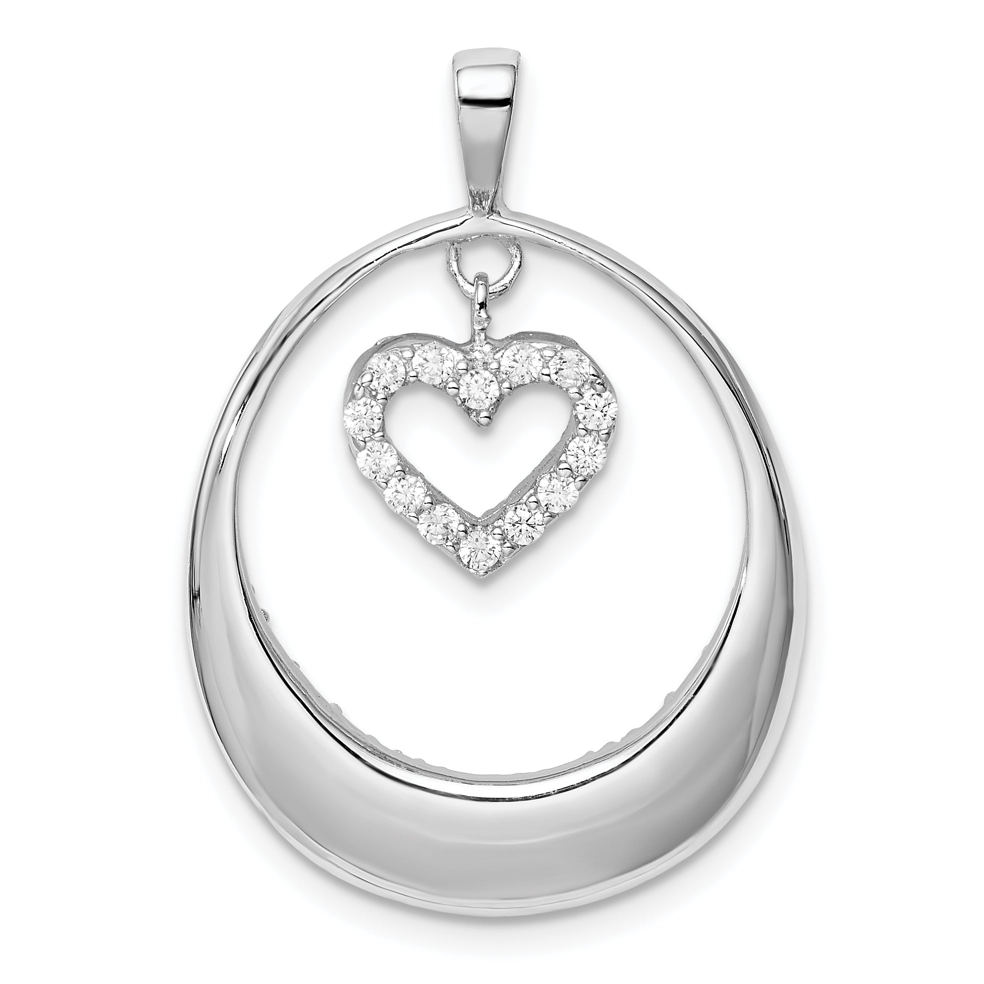 Sterlingsilber Rhodiniert Zirkonia Oval mit Hängend Herz Anhänger