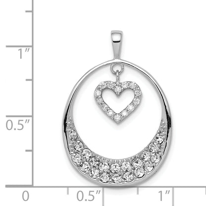 Sterlingsilber Rhodiniert Zirkonia Oval mit Hängend Herz Anhänger