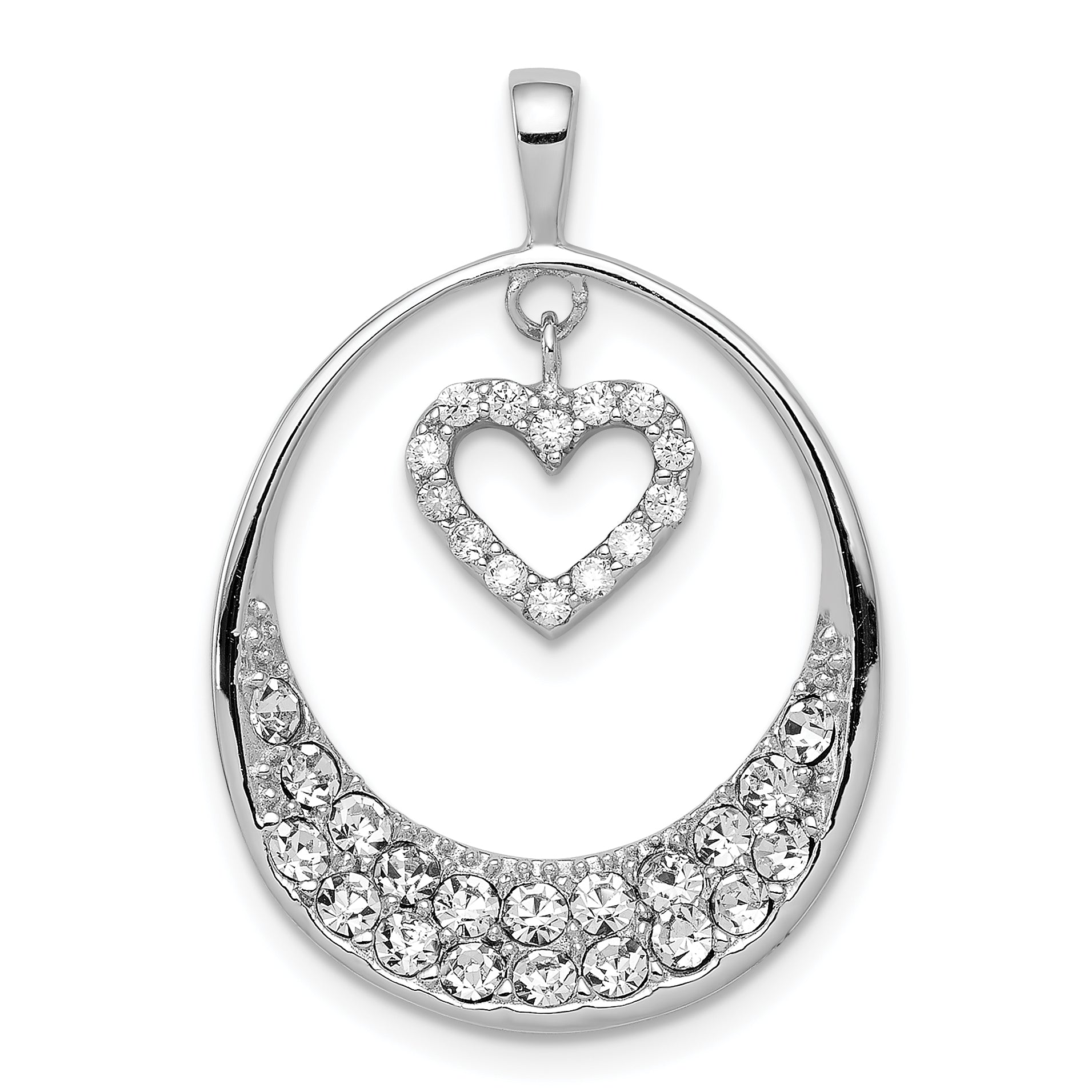 Sterlingsilber Rhodiniert Zirkonia Oval mit Hängend Herz Anhänger