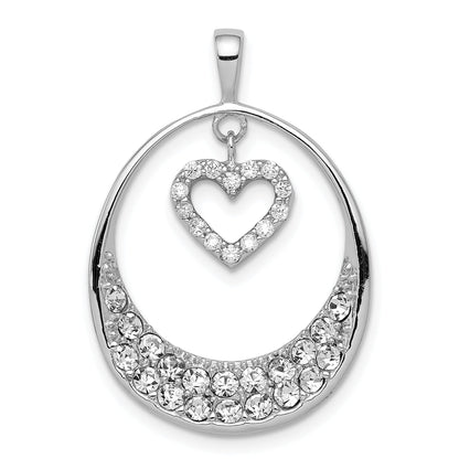 Sterlingsilber Rhodiniert Zirkonia Oval mit Hängend Herz Anhänger