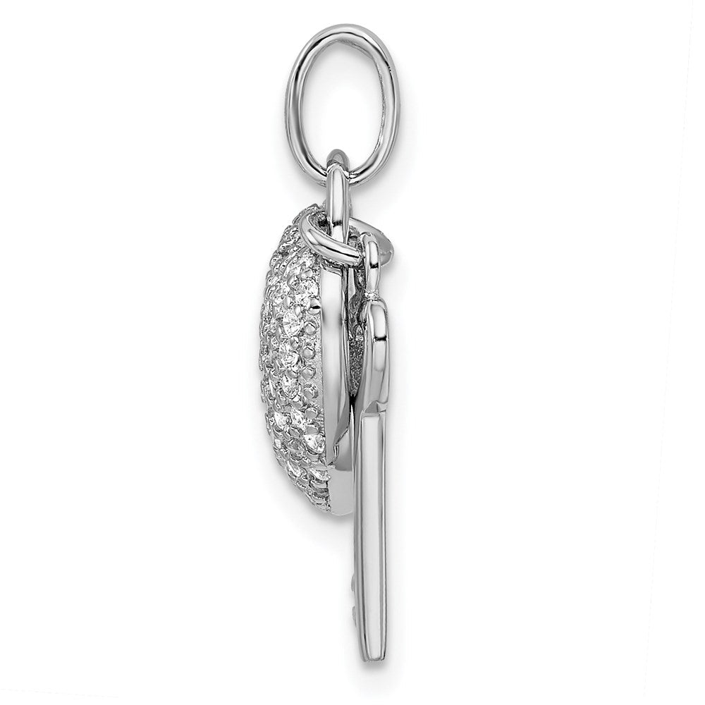 Sterlingsilber Rhodiniert Zirkonia Herz Schloss & Key Anhänger