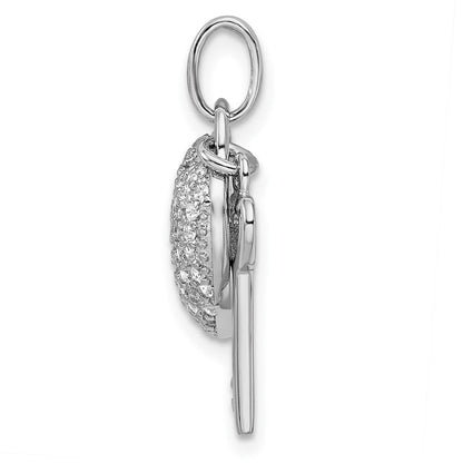 Sterlingsilber Rhodiniert Zirkonia Herz Schloss & Key Anhänger