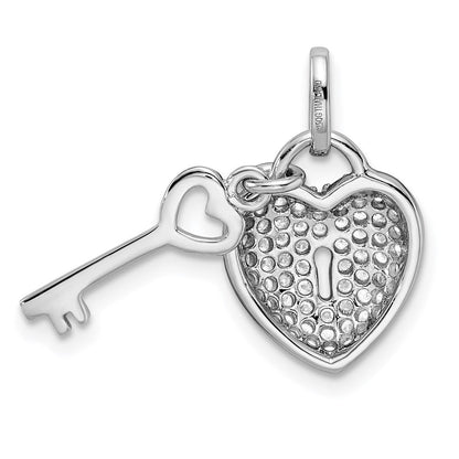 Sterlingsilber Rhodiniert Zirkonia Herz Schloss & Key Anhänger