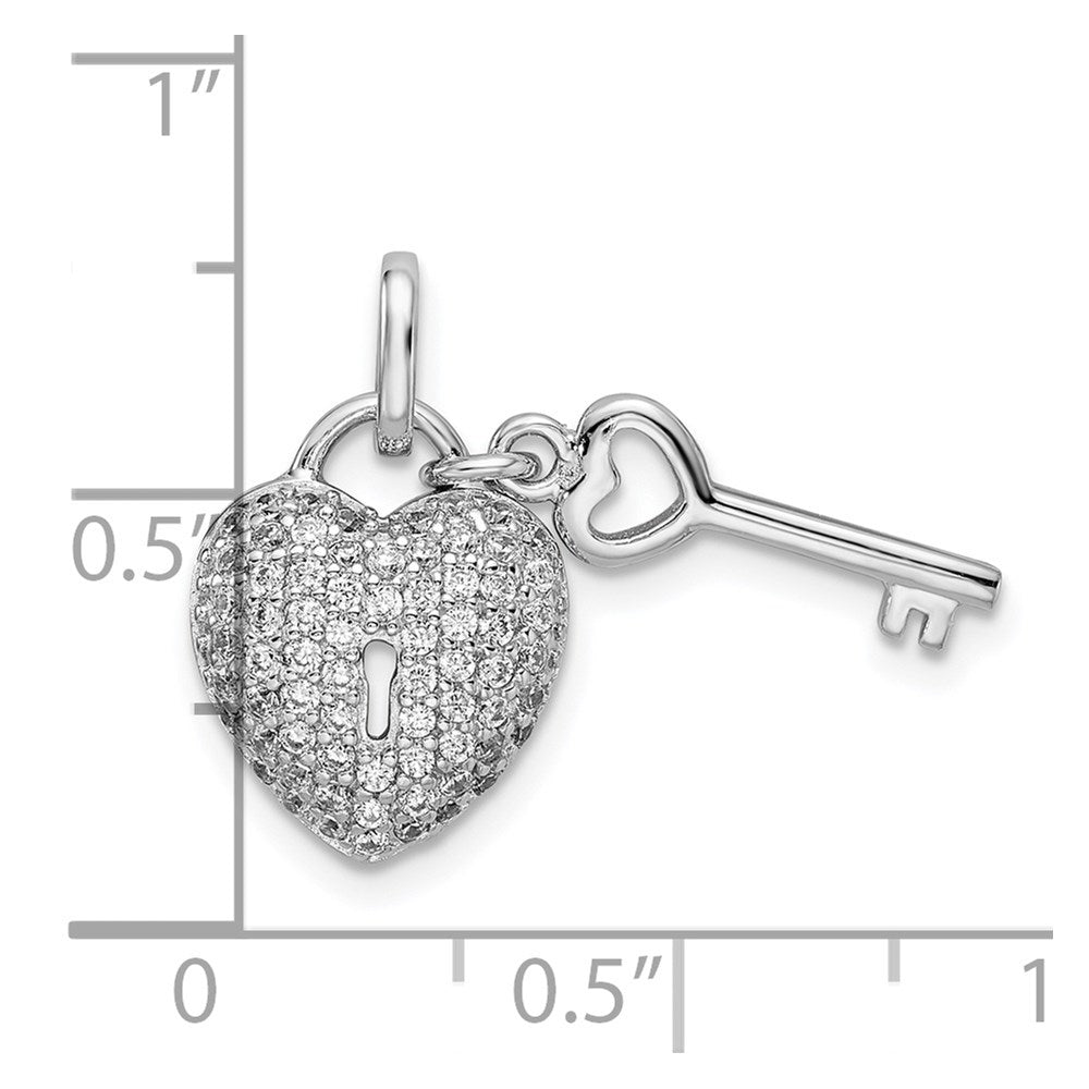 Sterlingsilber Rhodiniert Zirkonia Herz Schloss & Key Anhänger