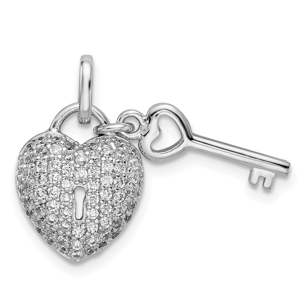 Sterlingsilber Rhodiniert Zirkonia Herz Schloss & Key Anhänger