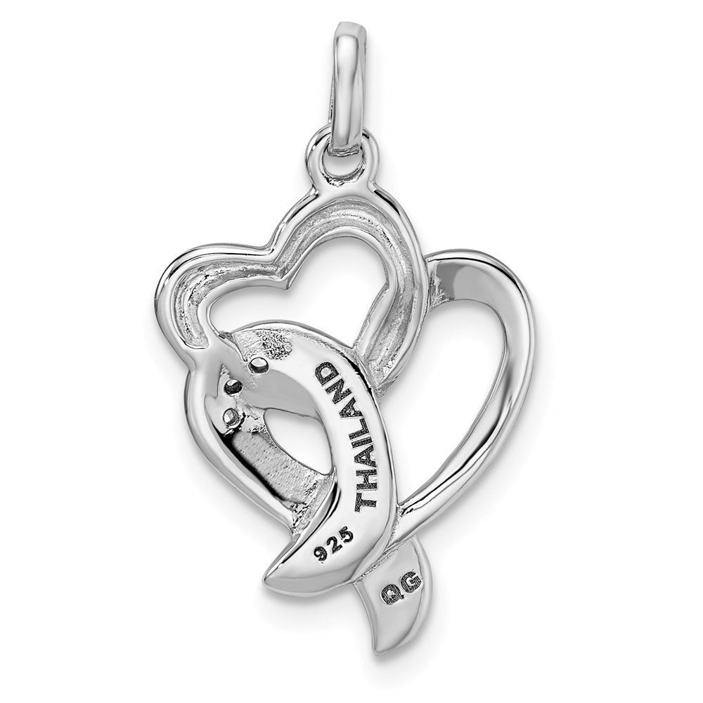 Sterlingsilber Rhodiniert Emaille Zirkonia Schleife Herz Anhänger