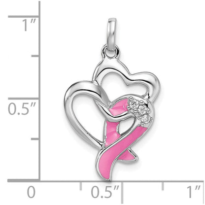 Sterlingsilber Rhodiniert Emaille Zirkonia Schleife Herz Anhänger