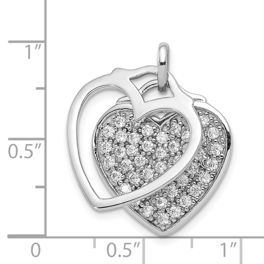 Sterlingsilber Rhodiniert Zirkonia Zwei Stück Herz Anhänger