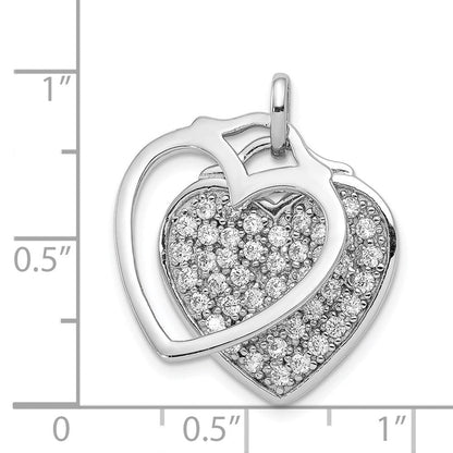 Sterlingsilber Rhodiniert Zirkonia Zwei Stück Herz Anhänger