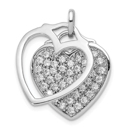 Sterlingsilber Rhodiniert Zirkonia Zwei Stück Herz Anhänger