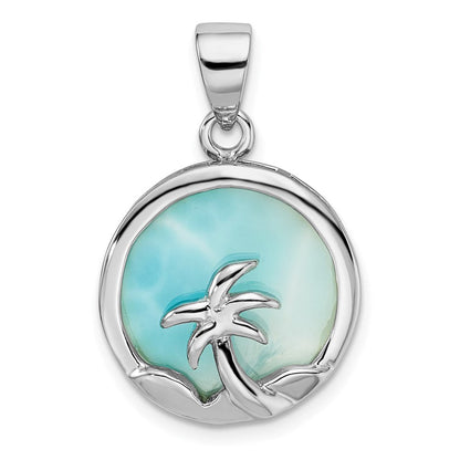 Sterlingsilber Rhodiniert Larimar mit Palme Baum Anhänger