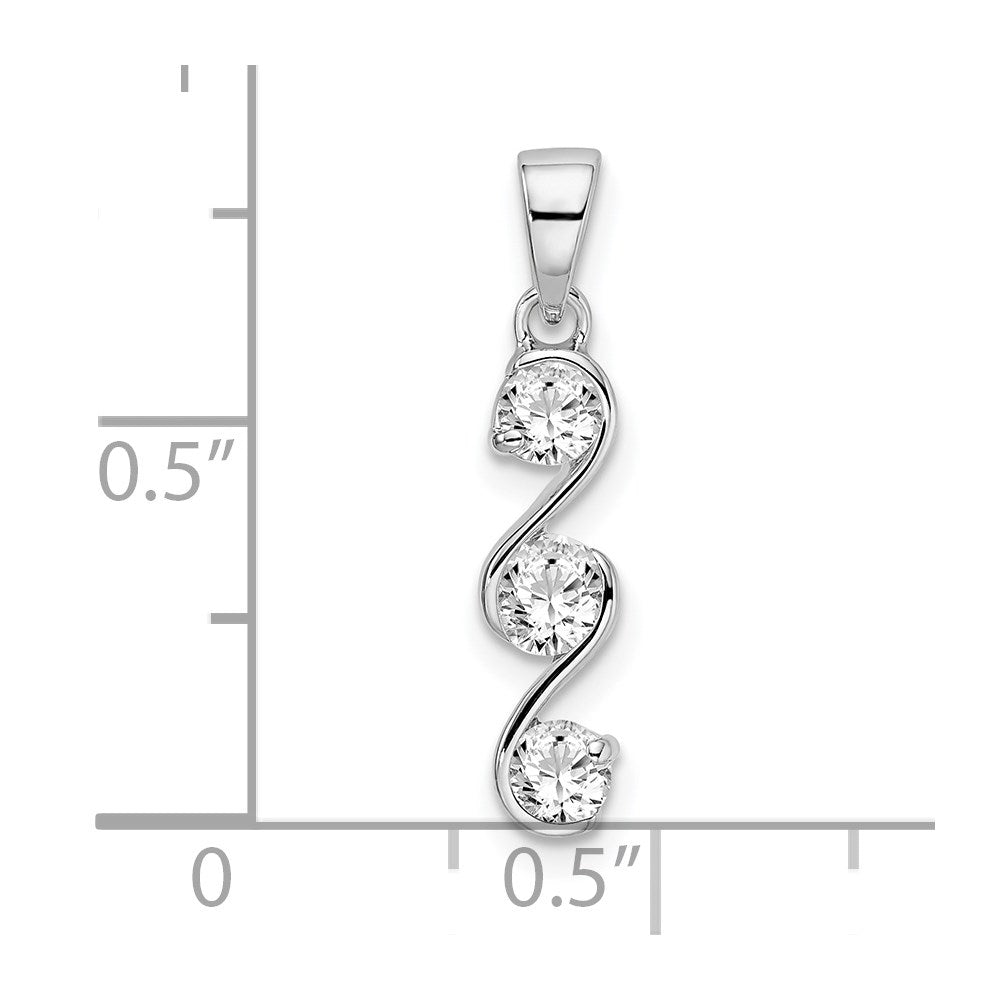 Sterlingsilber Rhodiniert Wirbel 3-stone Zirkonia Anhänger