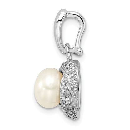 Rhodinierter Sterlingsilber-Anhänger mit Diamant und Süßwasser-Zuchtperle