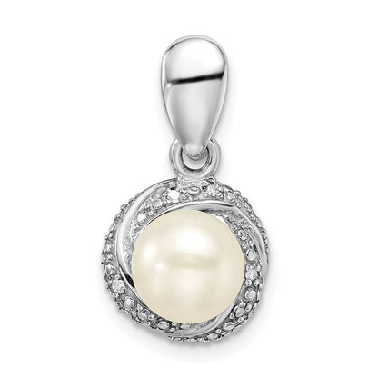 Rhodinierter Sterlingsilber-Anhänger mit Diamant und Süßwasser-Zuchtperle