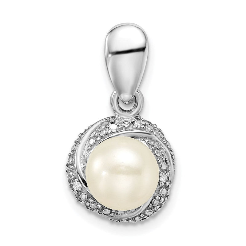 Rhodinierter Sterlingsilber-Anhänger mit Diamant und Süßwasser-Zuchtperle