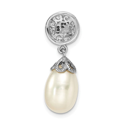 Anhänger aus rhodiniertem Sterlingsilber mit Diamant und Süßwasser-Zuchtperle