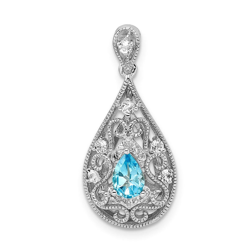 Anhänger aus rhodiniertem Sterlingsilber mit blauem und weißem Topas in Tropfenform
