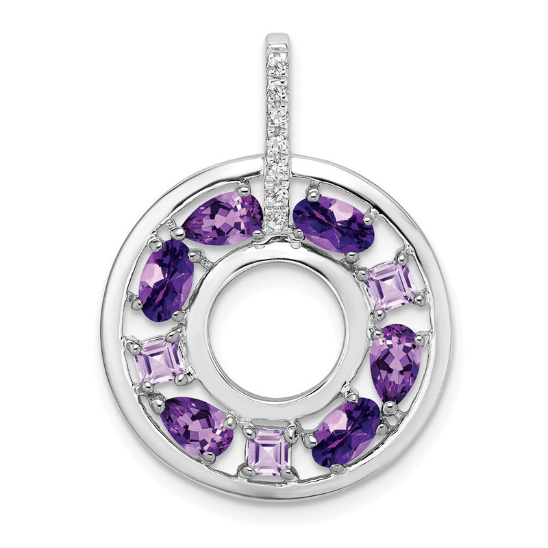 Sterlingsilber Rhodiniert Amethyst und Zirkonia Kreis Anhänger