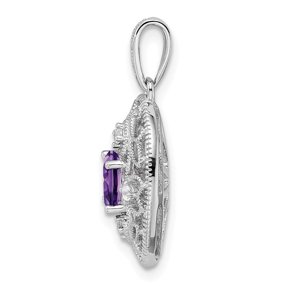 Rhodinierter Anhänger aus Sterlingsilber mit ovalem Amethyst und Weißtopas