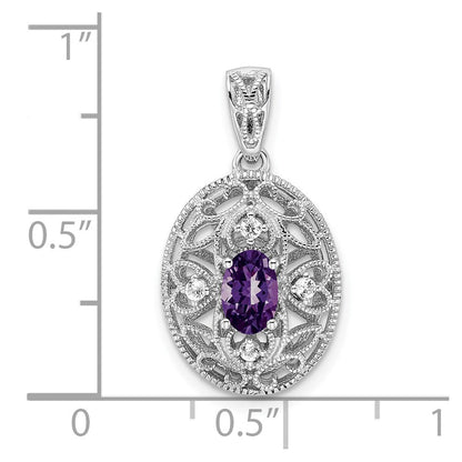 Rhodinierter Anhänger aus Sterlingsilber mit ovalem Amethyst und Weißtopas
