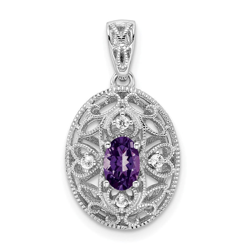 Rhodinierter Anhänger aus Sterlingsilber mit ovalem Amethyst und Weißtopas
