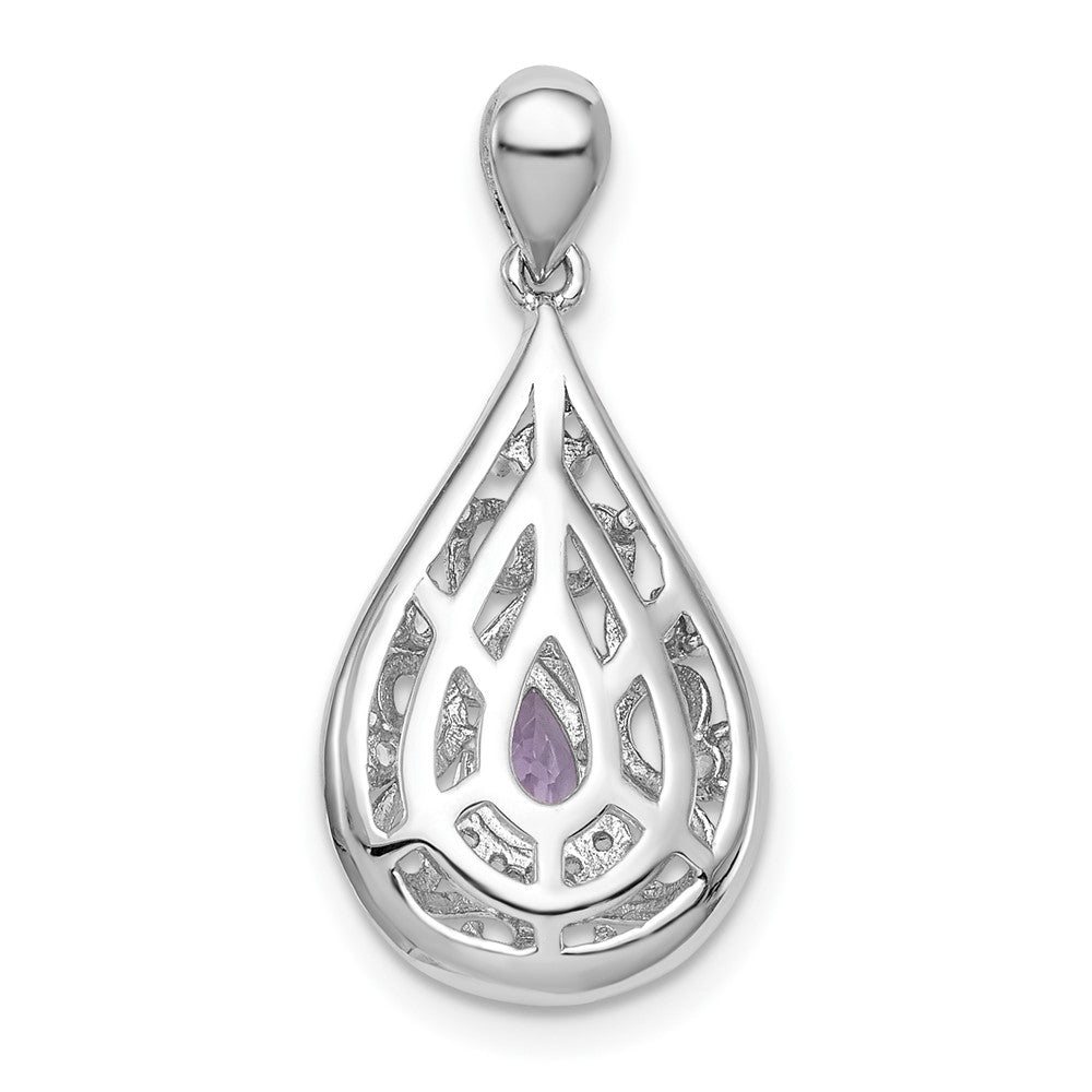 Rhodinierter Sterlingsilber-Anhänger mit Amethyst und weißem Topas in Tropfenform